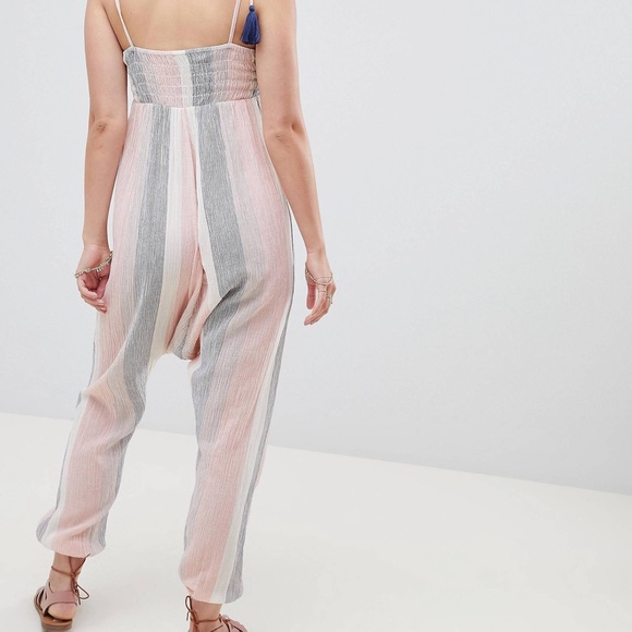ASOS DESIGN Beach Hareem Jumpsuit In Pastel Stripe With Tassel Ties - Picture 2 of 10